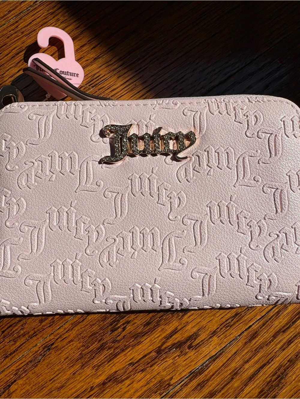 Juicy Couture Pale Pink Embossed Zip Wallet with Gold Logo